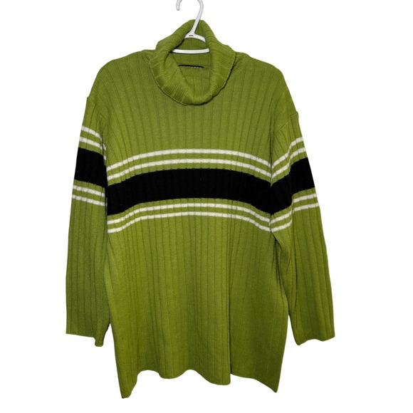 Forenza Other - Forenza Green Ribbed Y2K Stripe Turtleneck Sweater Mens XL Striped Long Sleeve